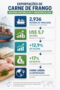 Frango brasileiro alcança melhor semestre da história